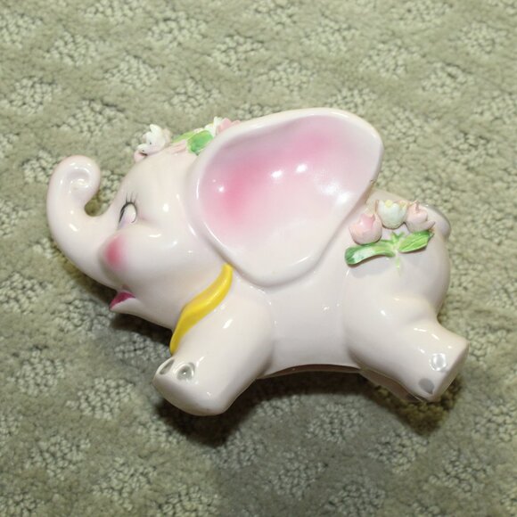 Vintage MCM Lefton China 3.5" x 5.5" Elephant Porcelain Bank (no stopper) - Picture 1 of 6